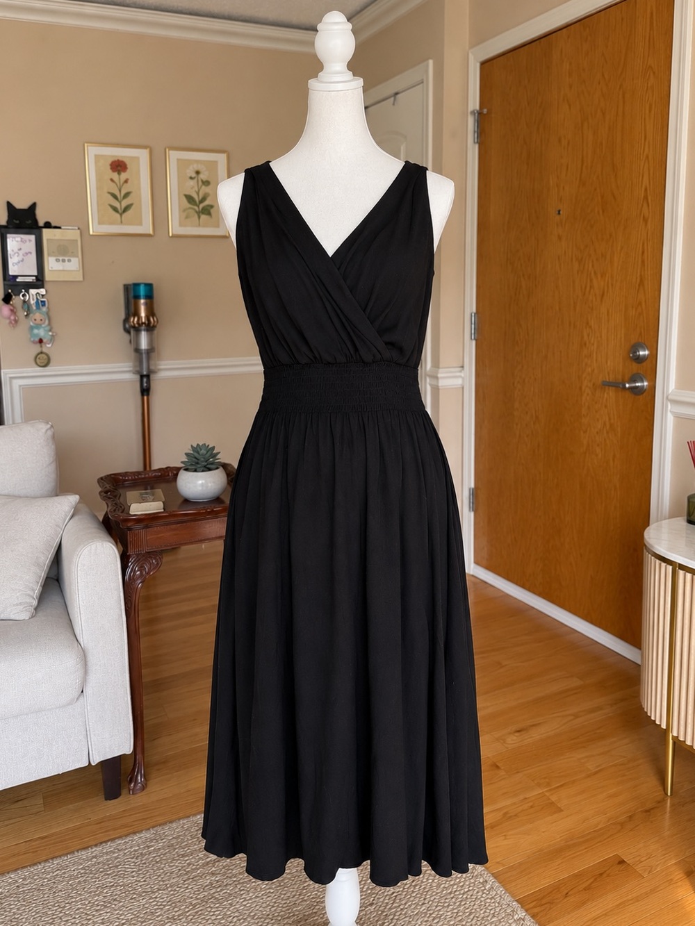 Black Cotton Midi Dress